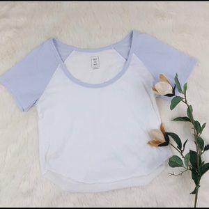 Blue and White Raglan Cropped Tee